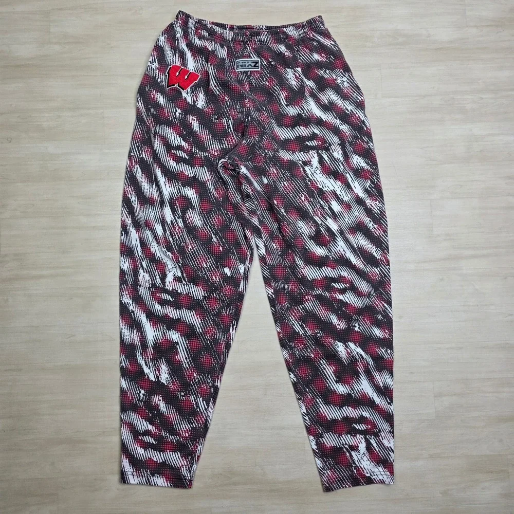 Vintage Nixz Wisconsin Badgers Zubaz Style Pants Red Black Men's Small USA Made